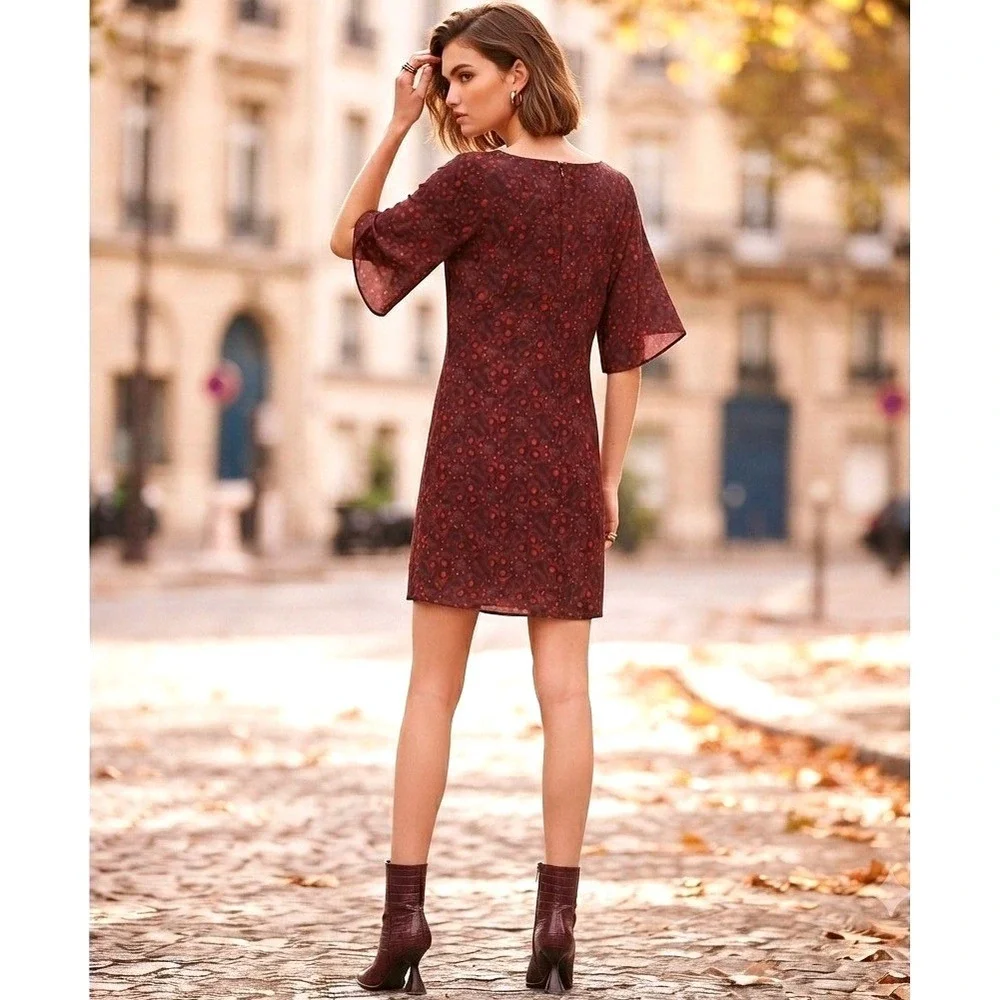 Alice + Olivia Kaleidoscope Silk Boat Shift Mini Dress Womens Burgundy Red EUC
